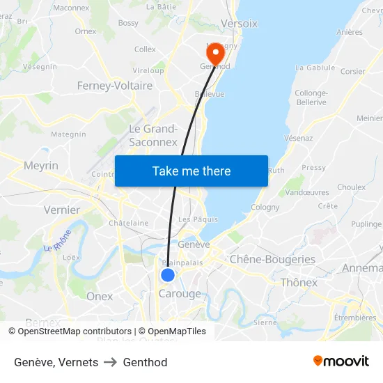 Genève, Vernets to Genthod map
