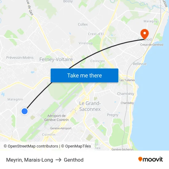 Meyrin, Marais-Long to Genthod map
