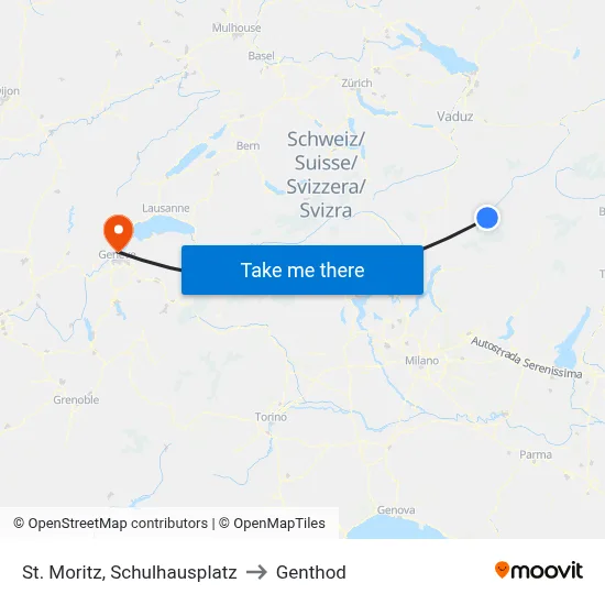 St. Moritz, Schulhausplatz to Genthod map