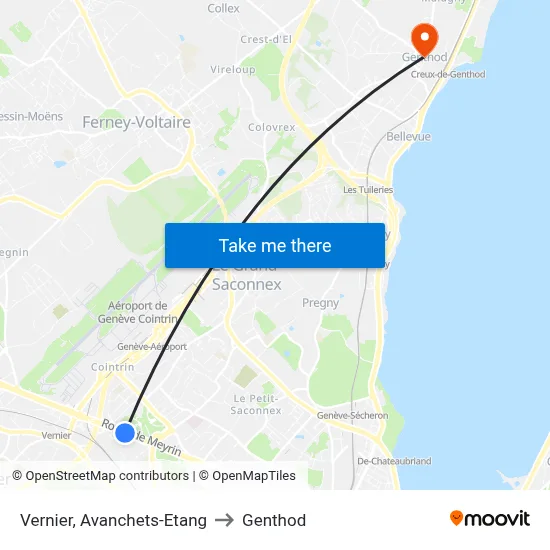 Vernier, Avanchets-Etang to Genthod map