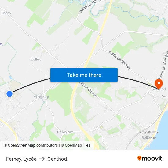 Ferney, Lycée to Genthod map