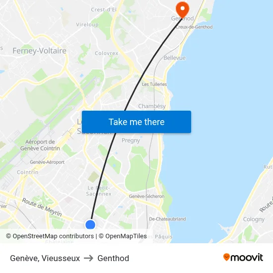 Genève, Vieusseux to Genthod map