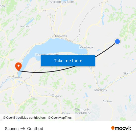 Saanen to Genthod map