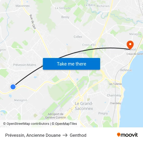 Prévessin, Ancienne Douane to Genthod map