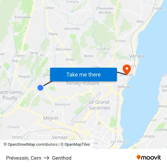 Prévessin, Cern to Genthod map