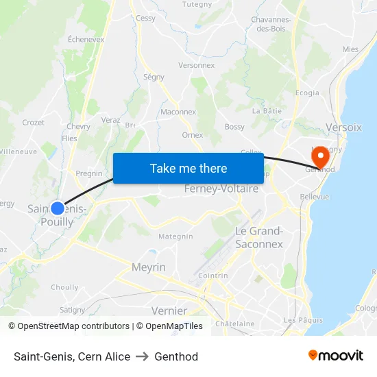 Saint-Genis, Cern Alice to Genthod map