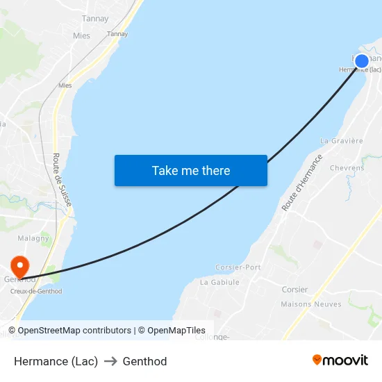 Hermance (Lac) to Genthod map
