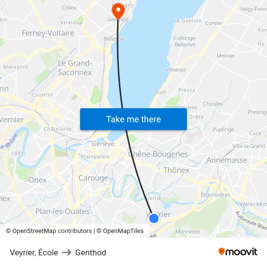 Veyrier, École to Genthod map