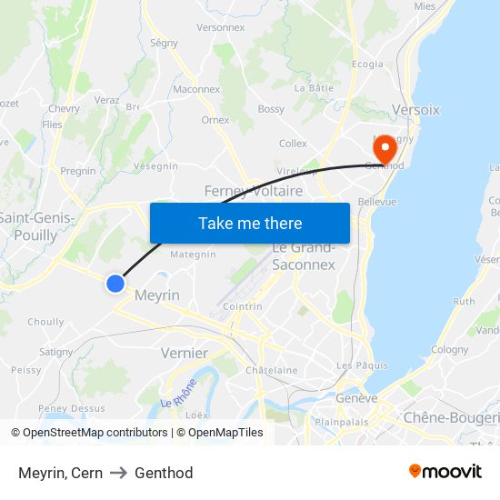 Meyrin, Cern to Genthod map