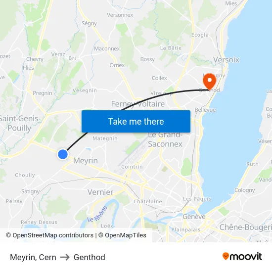 Meyrin, Cern to Genthod map