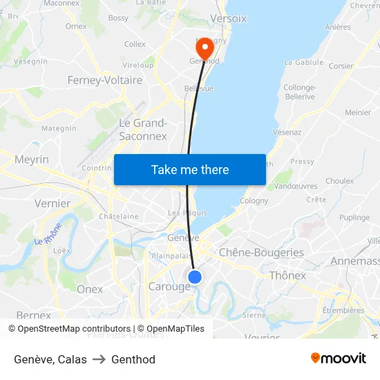 Genève, Calas to Genthod map