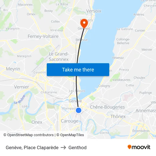 Genève, Place Claparède to Genthod map