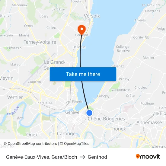 Genève-Eaux-Vives, Gare/Bloch to Genthod map