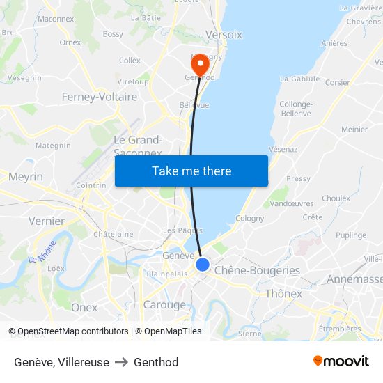 Genève, Villereuse to Genthod map