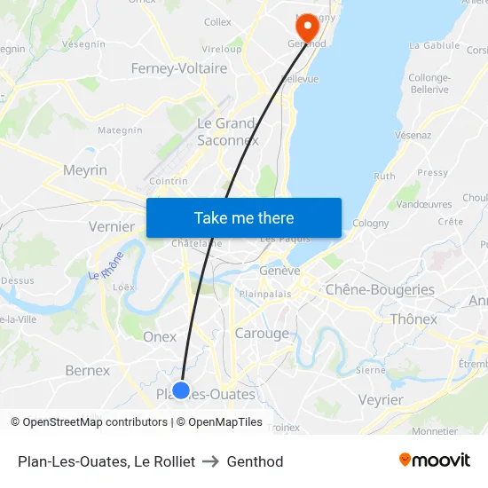 Plan-Les-Ouates, Le Rolliet to Genthod map