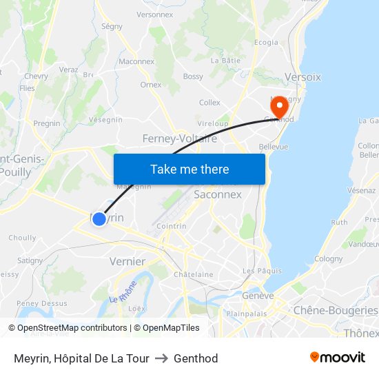 Meyrin, Hôpital De La Tour to Genthod map