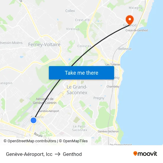 Genève-Aéroport, Icc to Genthod map