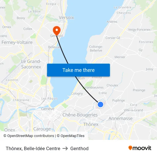 Thônex, Belle-Idée Centre to Genthod map