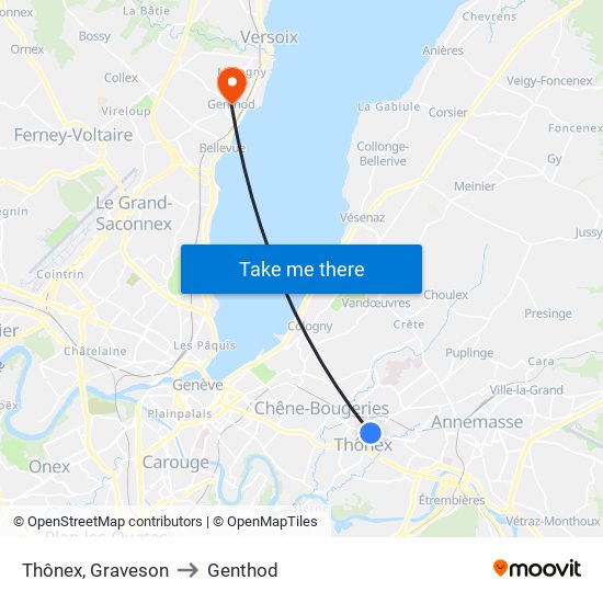 Thônex, Graveson to Genthod map