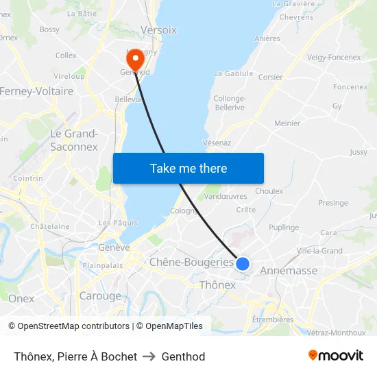 Thônex, Pierre À Bochet to Genthod map