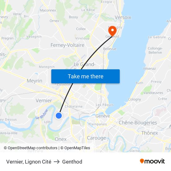 Vernier, Lignon Cité to Genthod map
