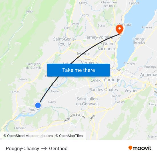 Pougny-Chancy to Genthod map