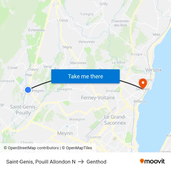 Saint-Genis, Pouill Allondon N to Genthod map
