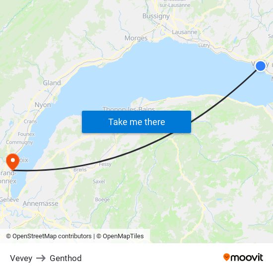 Vevey to Genthod map