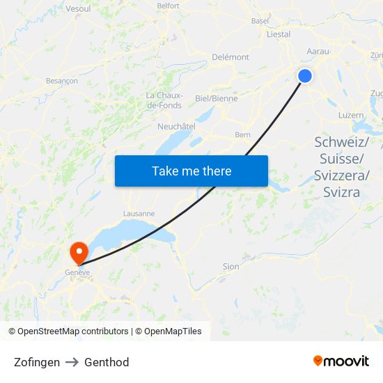 Zofingen to Genthod map