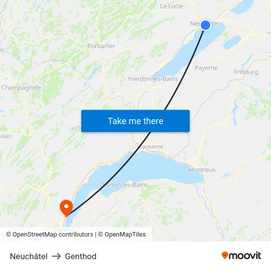 Neuchâtel to Genthod map