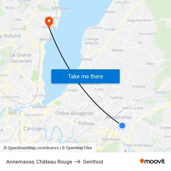 Annemasse, Château Rouge to Genthod map