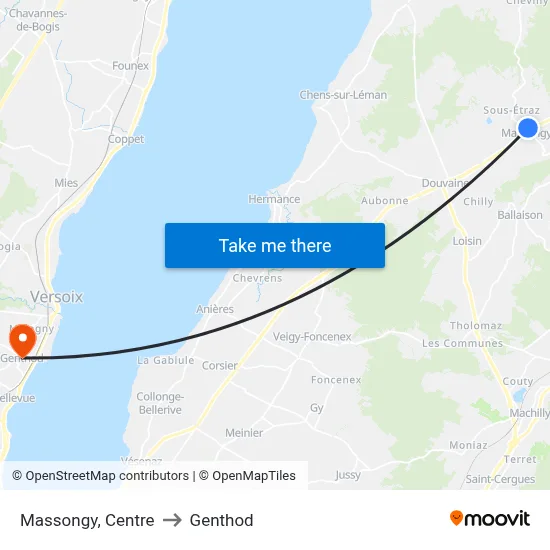 Massongy, Centre to Genthod map