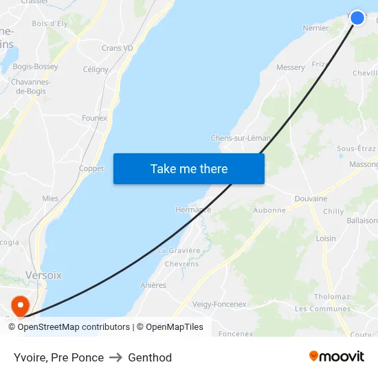 Yvoire, Les Mottes to Genthod map