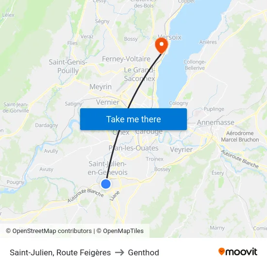 Saint-Julien, Route Feigères to Genthod map