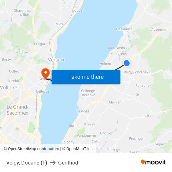 Veigy, Douane (F) to Genthod map