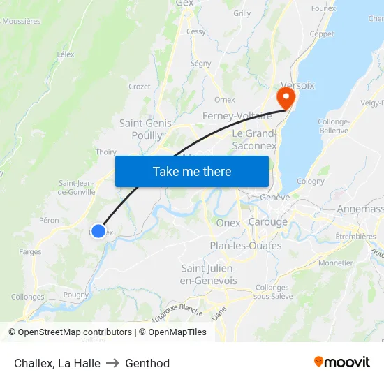 Challex, La Halle to Genthod map