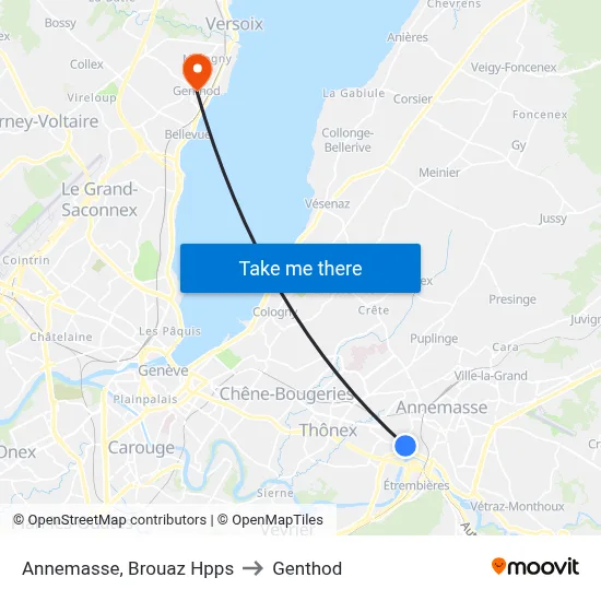 Annemasse, Brouaz Hpps to Genthod map