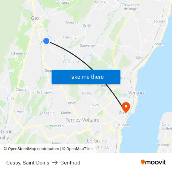 Cessy, Saint-Denis to Genthod map