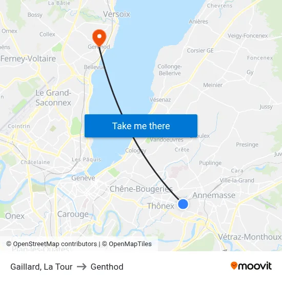 Gaillard, La Tour to Genthod map