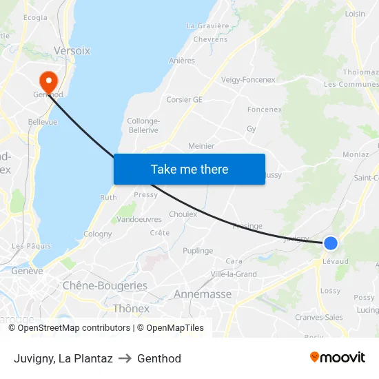 Juvigny, La Plantaz to Genthod map