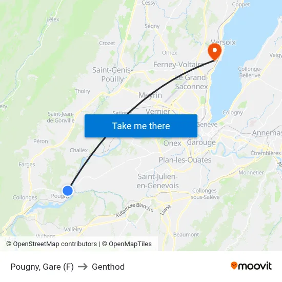 Pougny, Gare (F) to Genthod map