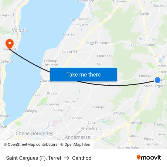 Saint-Cergues (F), Terret to Genthod map