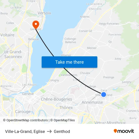 Ville-La-Grand, Eglise to Genthod map