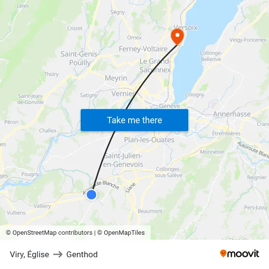 Viry, Église to Genthod map