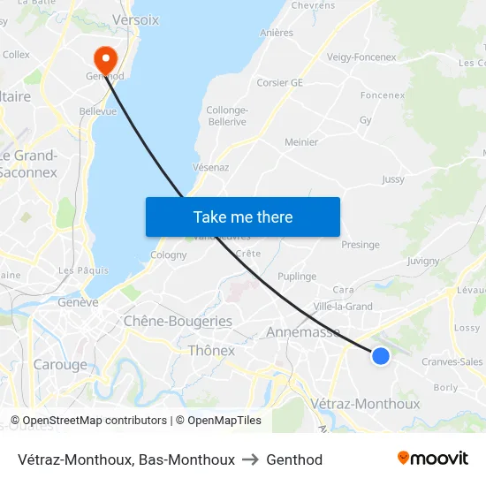 Vétraz-Monthoux, Bas-Monthoux to Genthod map