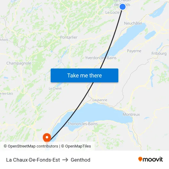 La Chaux-De-Fonds-Est to Genthod map