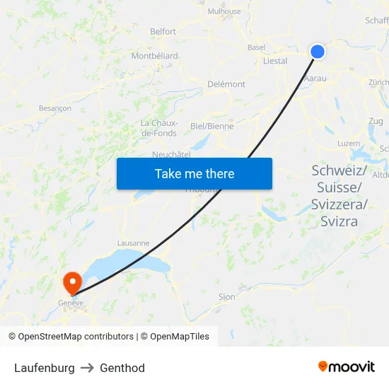 Laufenburg to Genthod map