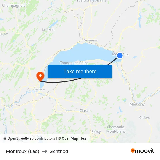 Montreux (Lac) to Genthod map
