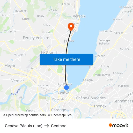 Genève-Pâquis (Lac) to Genthod map