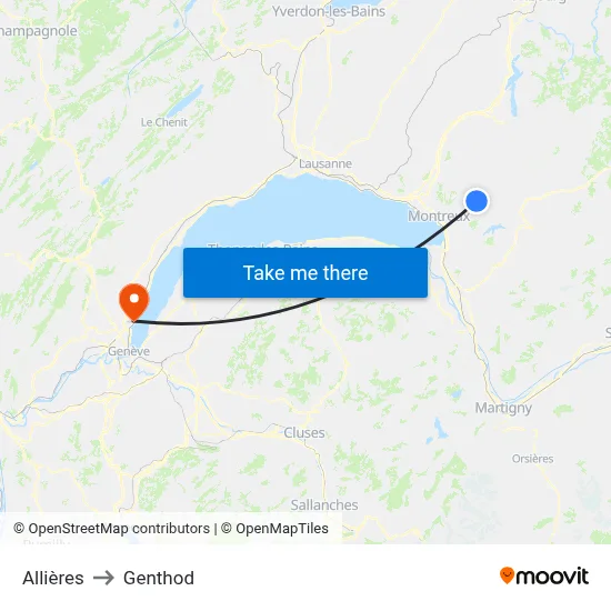 Allières to Genthod map